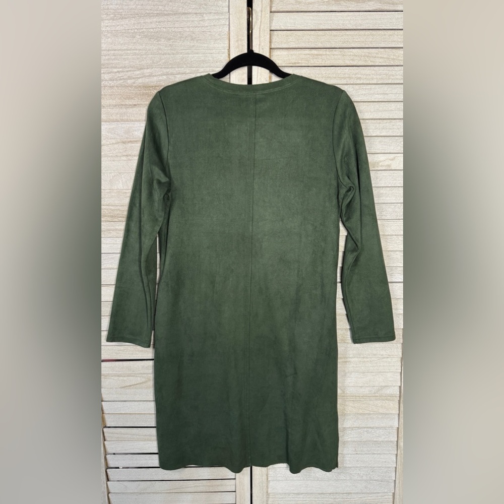 Joh Green V-Neck Faux Suede Dress. Small Great Condition Classic Forest Green - Picture 9 of 13